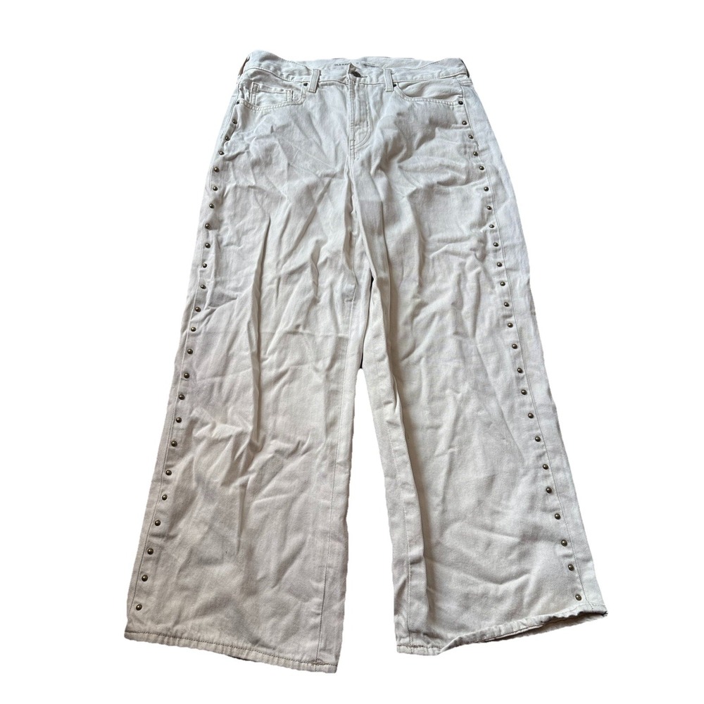 OLD NAVY Womens Baggie Pants Size 12 Beige Cotton Blend Rivets Wide Leg